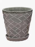 Foto van Indoor pottery planter lattice cool grey 2 (with saucer) via burobloemen